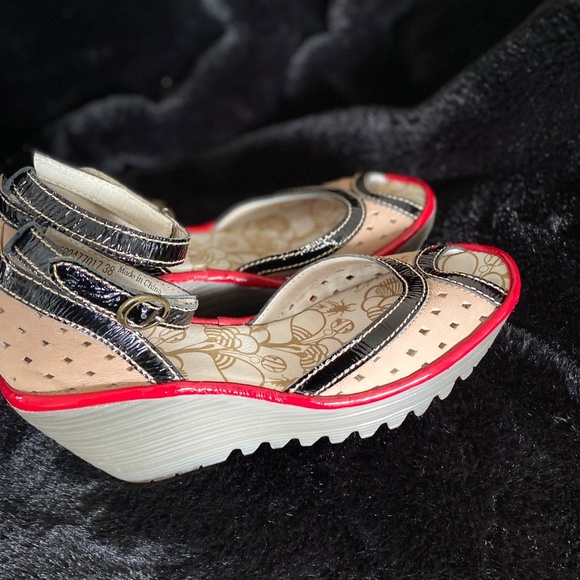 Fly London Red and Tan Wedges - Picture 3 of 5